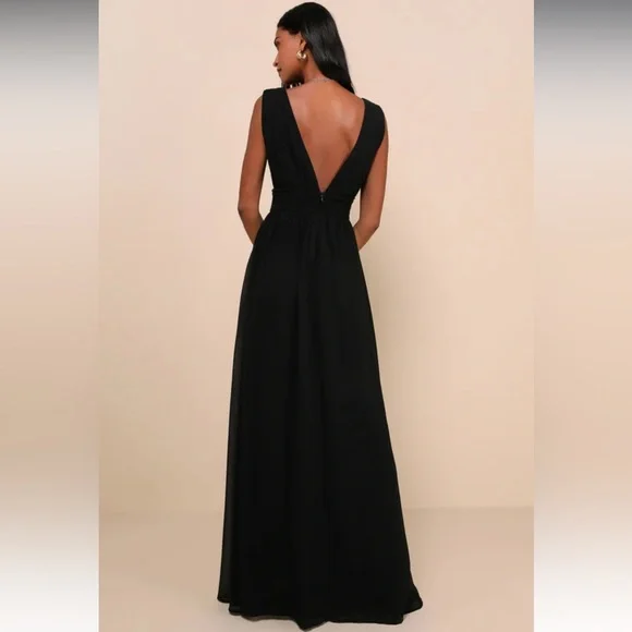 NWT LULUS - Heavenly Hues Black Maxi Dress Size Small Plunge V Neckline Dress - Picture 4 of 4